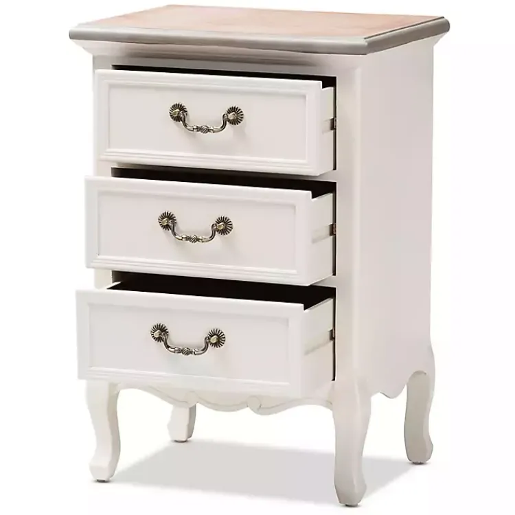 Nightstands-Kirklands Home Antique Wooden 3-Drawer Nightstand White