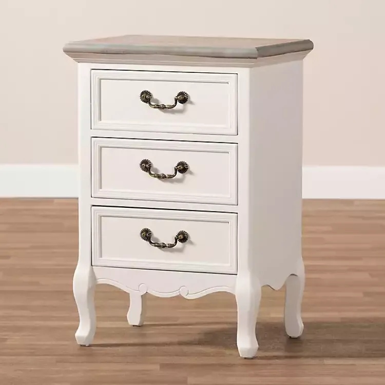 Nightstands-Kirklands Home Antique Wooden 3-Drawer Nightstand White