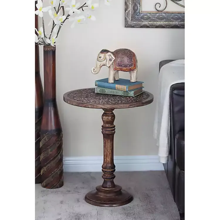 Accent & End Tables-Kirklands Home Carved Mandala Mango Wood Accent Table Brown