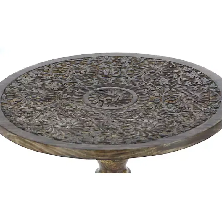 Accent & End Tables-Kirklands Home Carved Mandala Mango Wood Accent Table Brown
