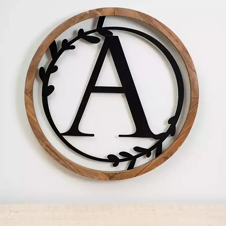 Monogram Wall Decor-Kirklands Home Wood and Metal Laurel Monogram A Plaque