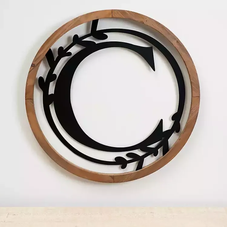 Monogram Wall Decor-Kirklands Home Wood and Metal Laurel Monogram C Plaque