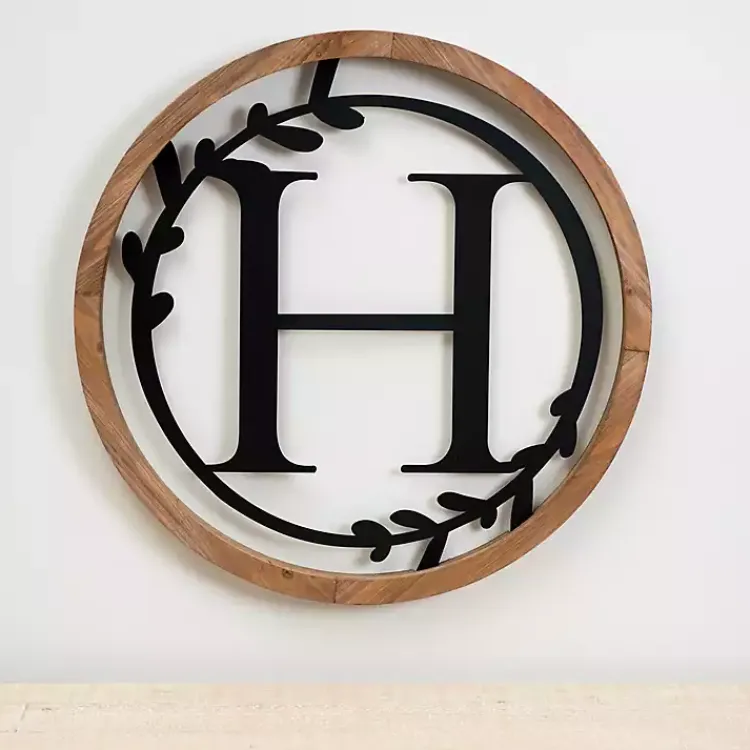 Monogram Wall Decor-Kirklands Home Wood and Metal Laurel Monogram H Plaque