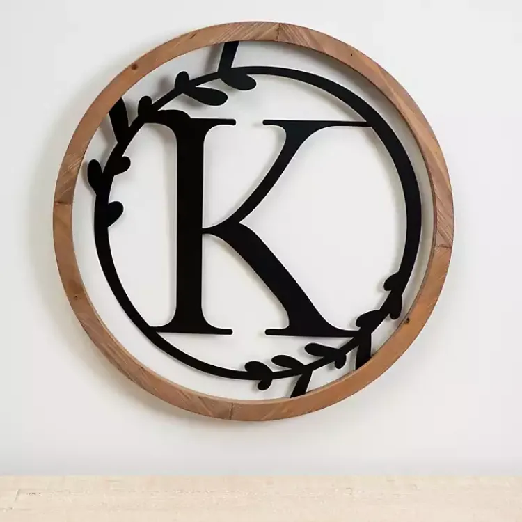 Monogram Wall Decor-Kirklands Home Wood and Metal Laurel Monogram K Plaque