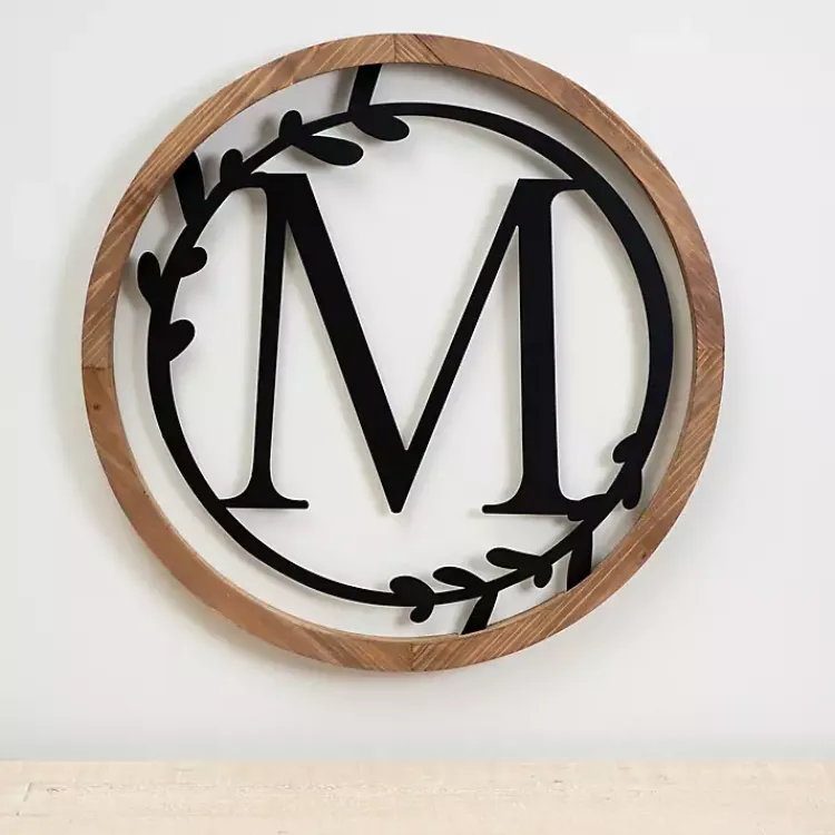 Monogram Wall Decor-Kirklands Home Wood and Metal Laurel Monogram M Plaque