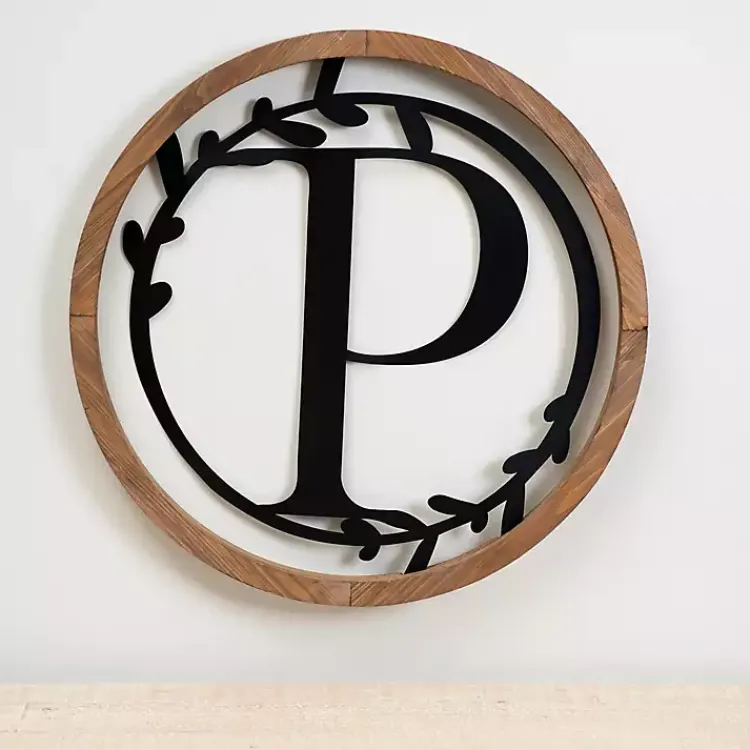 Monogram Wall Decor-Kirklands Home Wood and Metal Laurel Monogram P Plaque