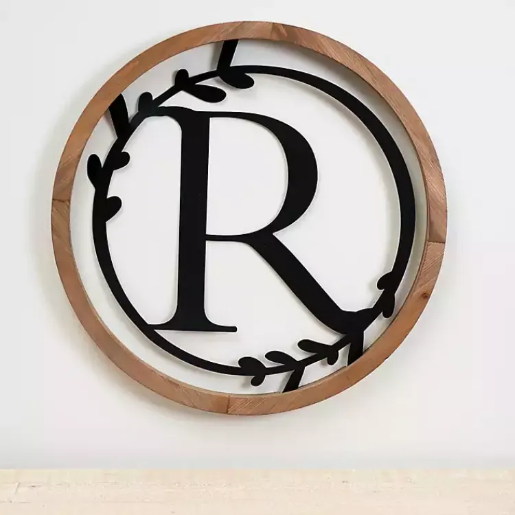 Monogram Wall Decor-Kirklands Home Wood and Metal Laurel Monogram R Plaque