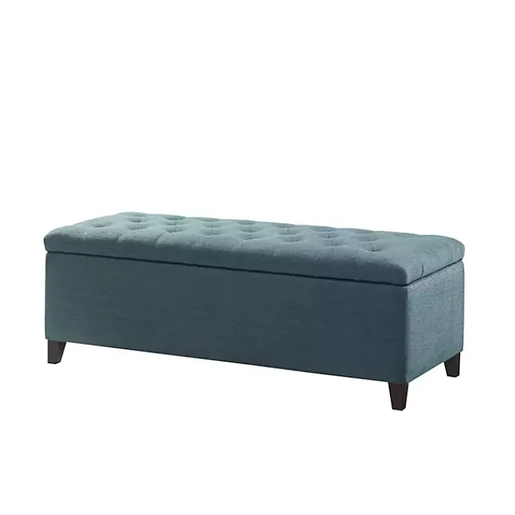 Benches & Ottomans-Kirklands Home Peacock Button Tufted Storage Bench Blue