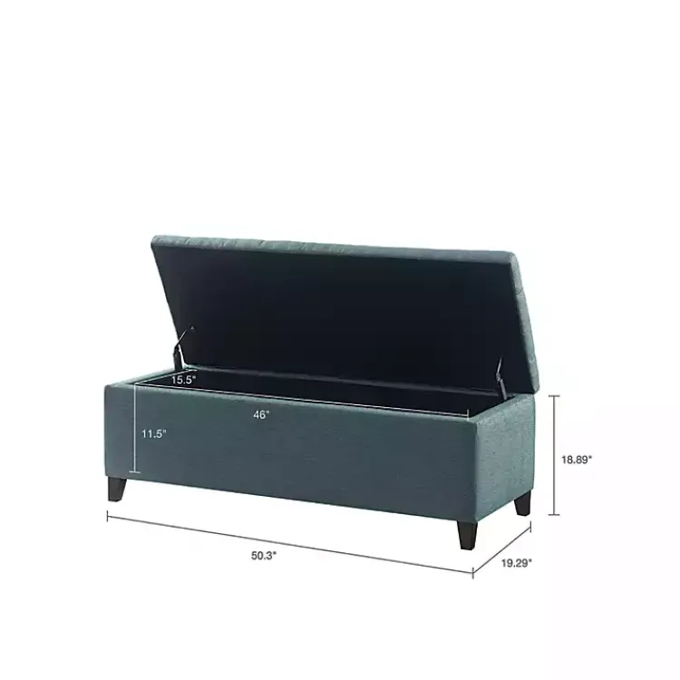 Benches & Ottomans-Kirklands Home Peacock Button Tufted Storage Bench Blue