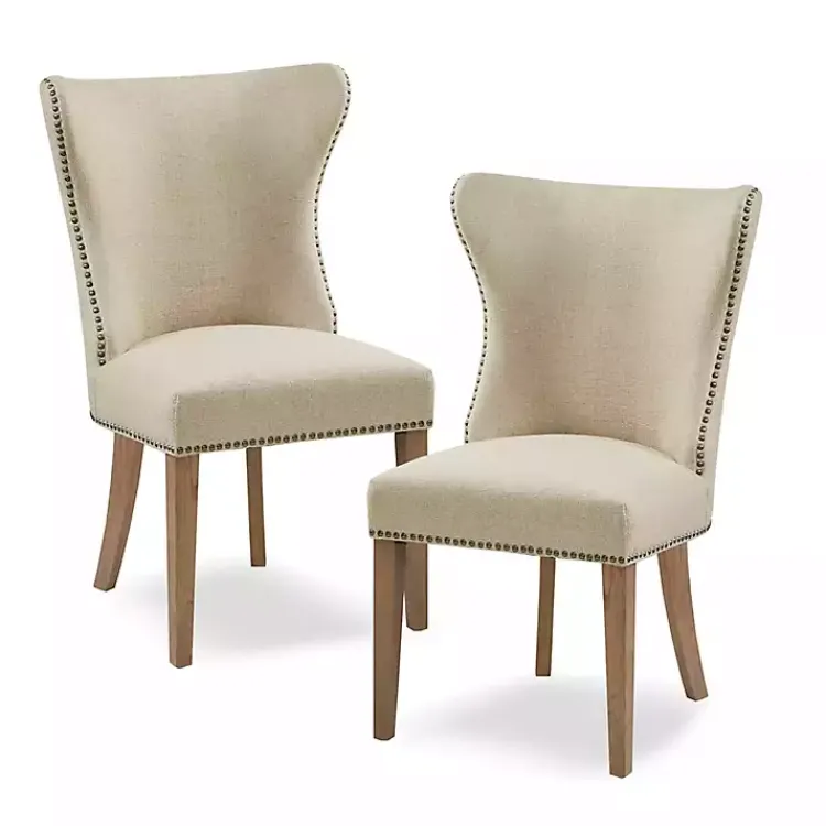 Dining Chairs-Kirklands Home Cream Wing Back Nailhead Dining Chairs, Set of 2 Ivory