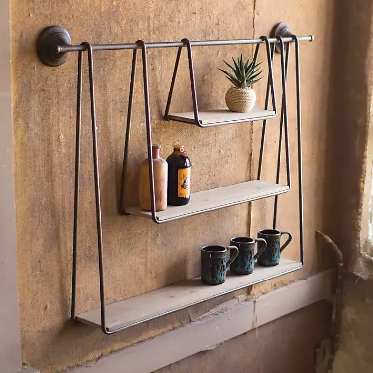 Shelves-Kirklands Home Wood and Metal Three-Tier Side Modern Wall Shelf