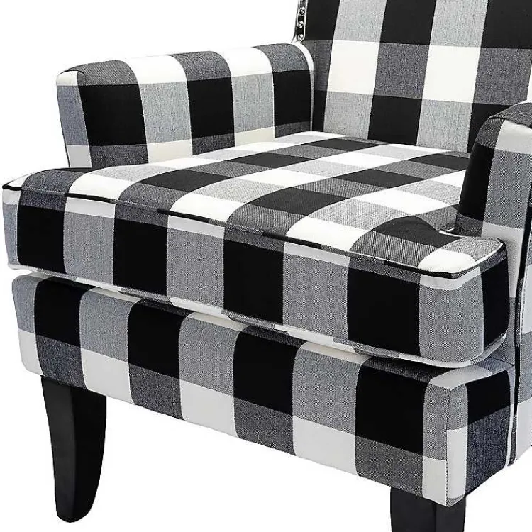 Accent Chairs-Kirklands Home Black and White Buffalo Check Armchair