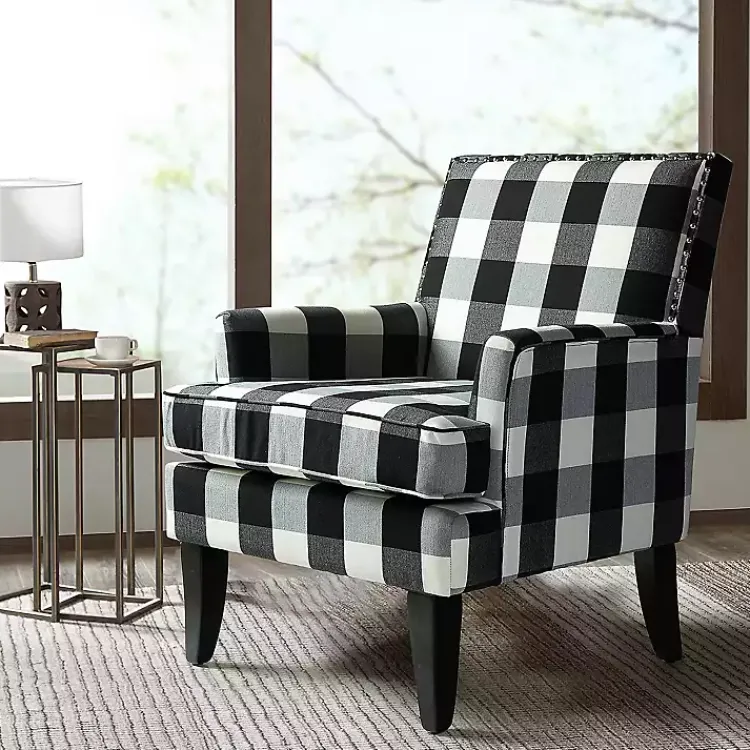 Accent Chairs-Kirklands Home Black and White Buffalo Check Armchair