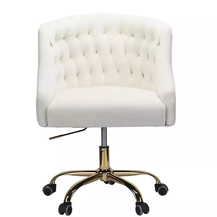 Office Furniture-Kirklands Home Velvet Tufted Golden Leg Swivel Office Chair Ivory
