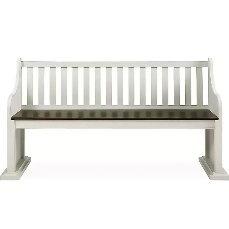 Entryway Furniture-Kirklands Home Two-Tone Dark Oak and Ivory High Back Wooden Bench White