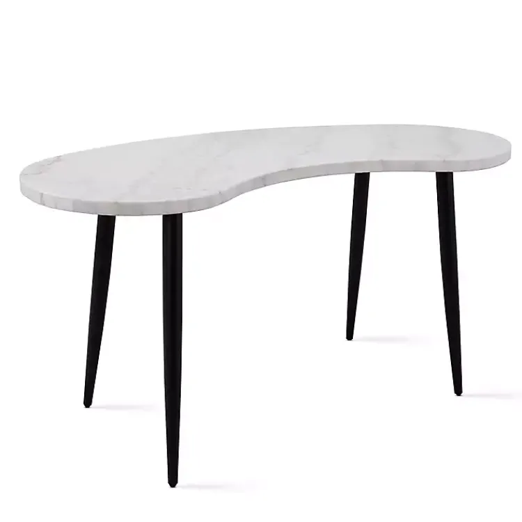 Office Furniture-Kirklands Home White Marble Kidney Shaped Desk