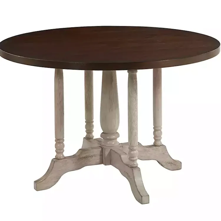 Dining Tables-Kirklands Home Brown and White Round Wooden Dining Table