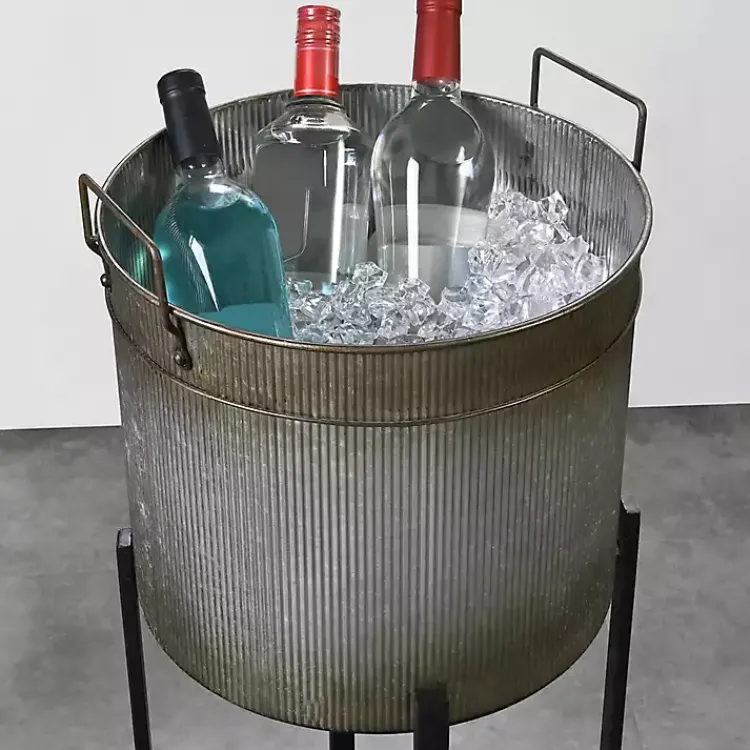 Planters-Kirklands Home Galvanized Planters with Stands, Set of 2 Black