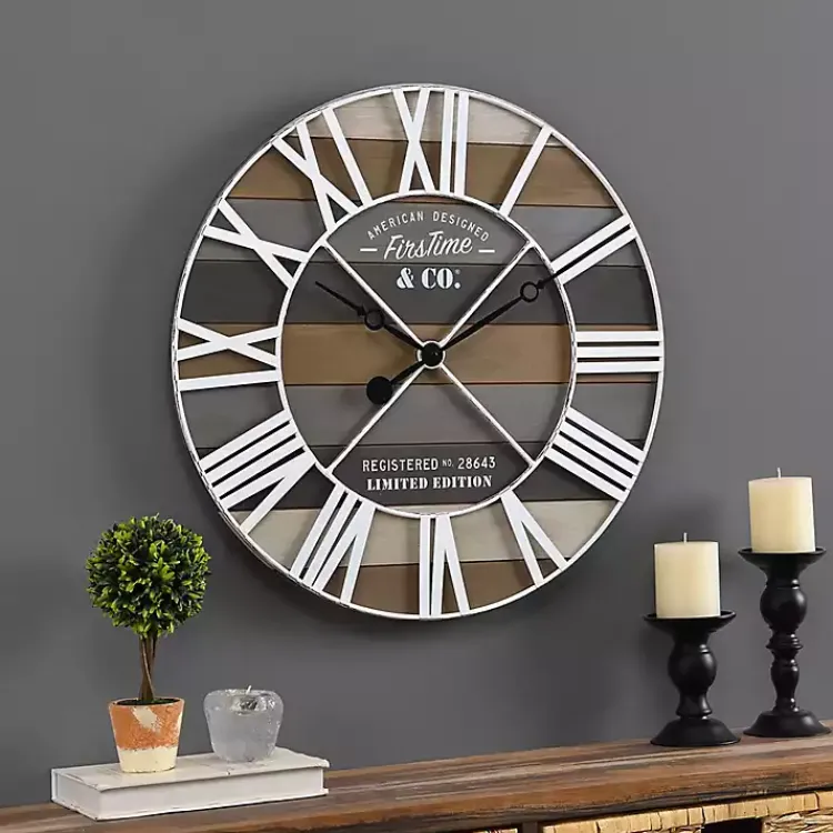 Clocks-Kirklands Home Mixed Planks and White Wooden Wall Clock