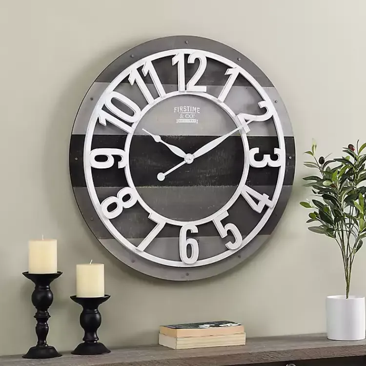 Clocks-Kirklands Home Charcoal and White Plank Wall Clock Gray