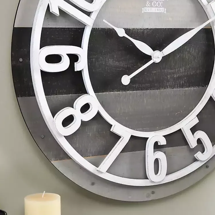 Clocks-Kirklands Home Charcoal and White Plank Wall Clock Gray