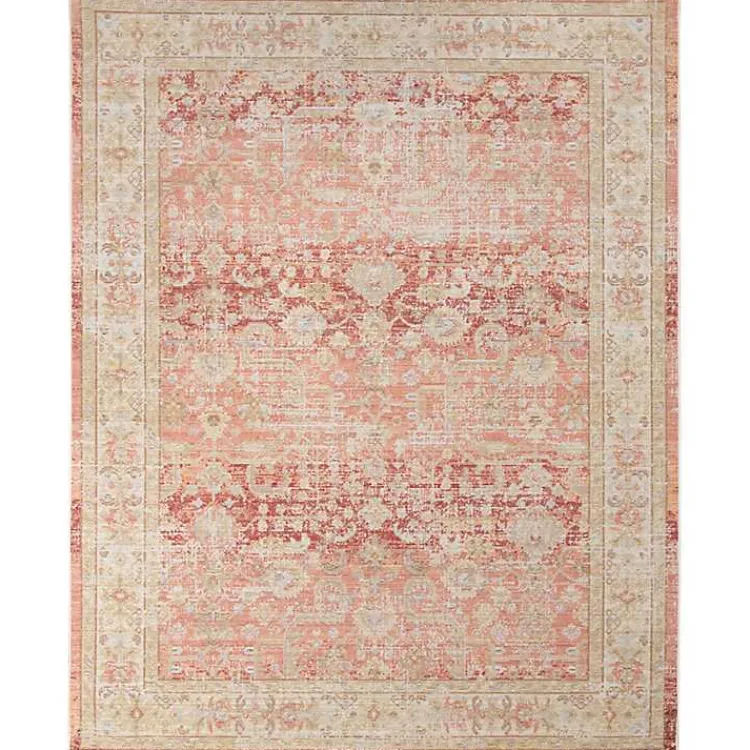 Area Rugs-Kirklands Home Salmon Vintage Border Area Rug, 5x7 Pink
