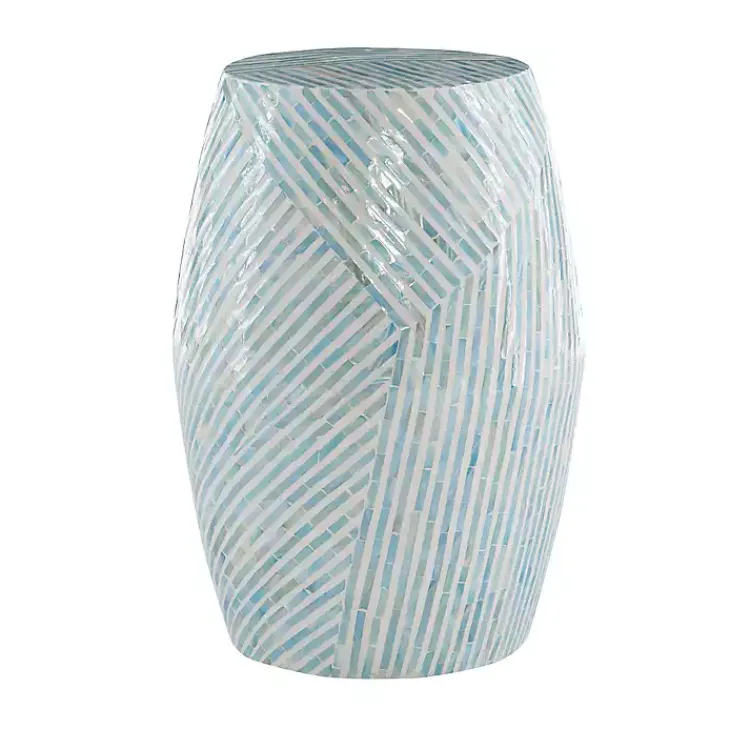 Accent & End Tables-Kirklands Home Blue and White Mosaic Capiz Shell Drum End Table
