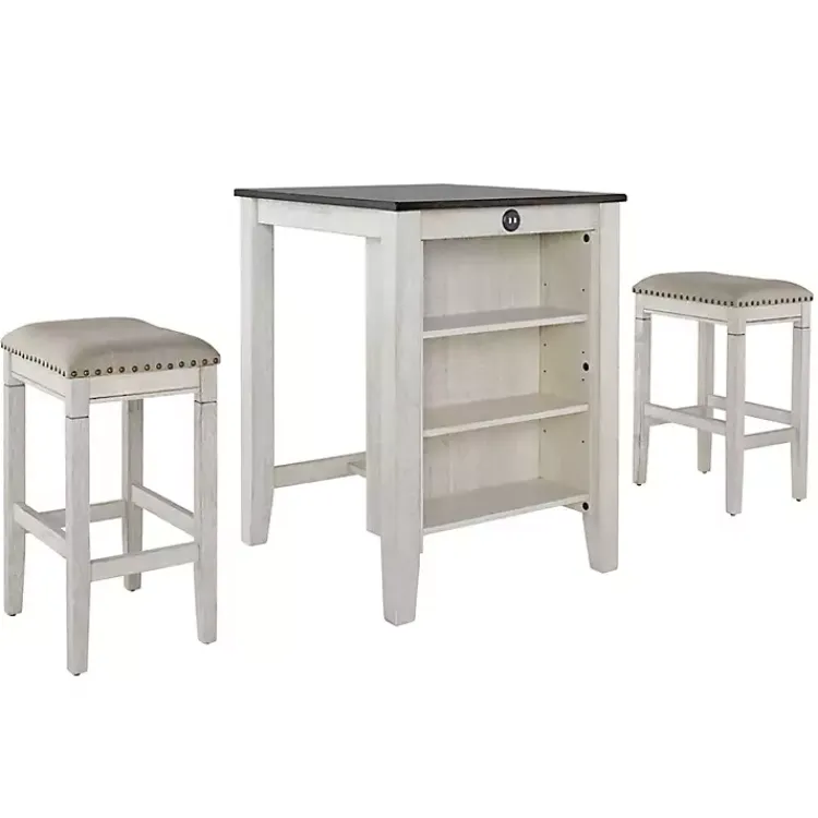 Kitchen Islands & Bar Carts-Kirklands Home White Wood Linen 3-pc. USB Island and Stool Set