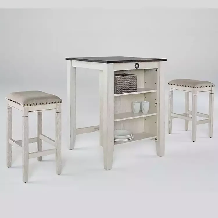 Kitchen Islands & Bar Carts-Kirklands Home White Wood Linen 3-pc. USB Island and Stool Set