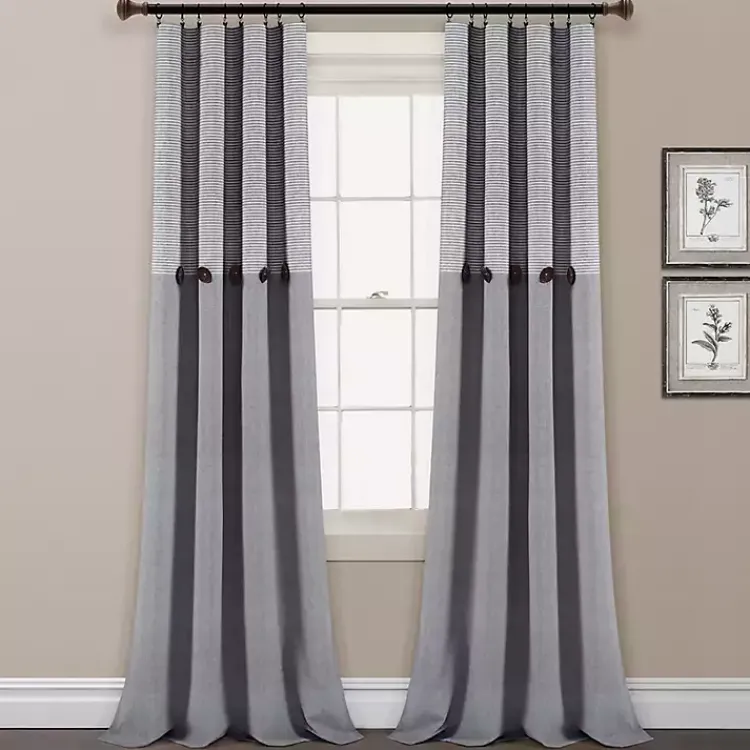 Curtains & Drapes-Kirklands Home Buttons and Stripes Curtain Panel Set, 84 in. Gray