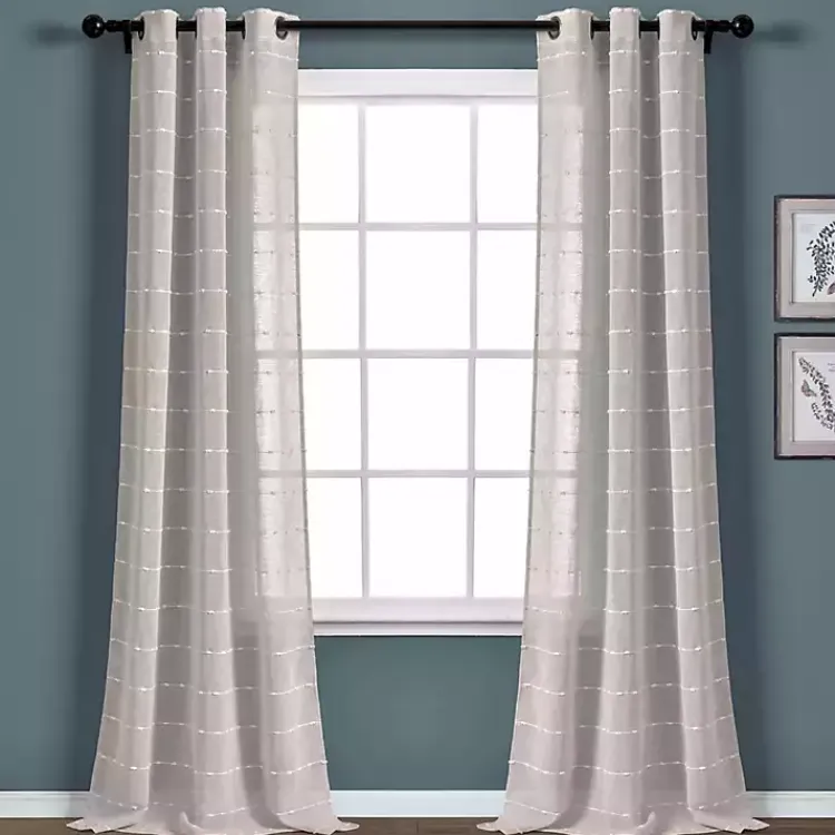Curtains & Drapes-Kirklands Home Sheer Textured Curtain Panel Set, 84 in. Gray