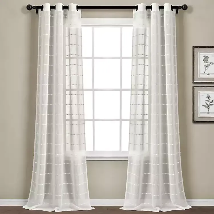 Curtains & Drapes-Kirklands Home Sheer Textured Curtain Panel Set, 84 in White