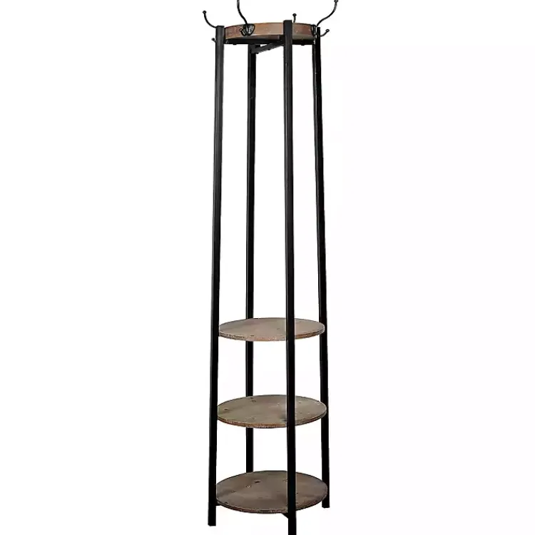 Entryway Furniture-Kirklands Home Black and Brown Wood and Metal Shelf Coat Rack