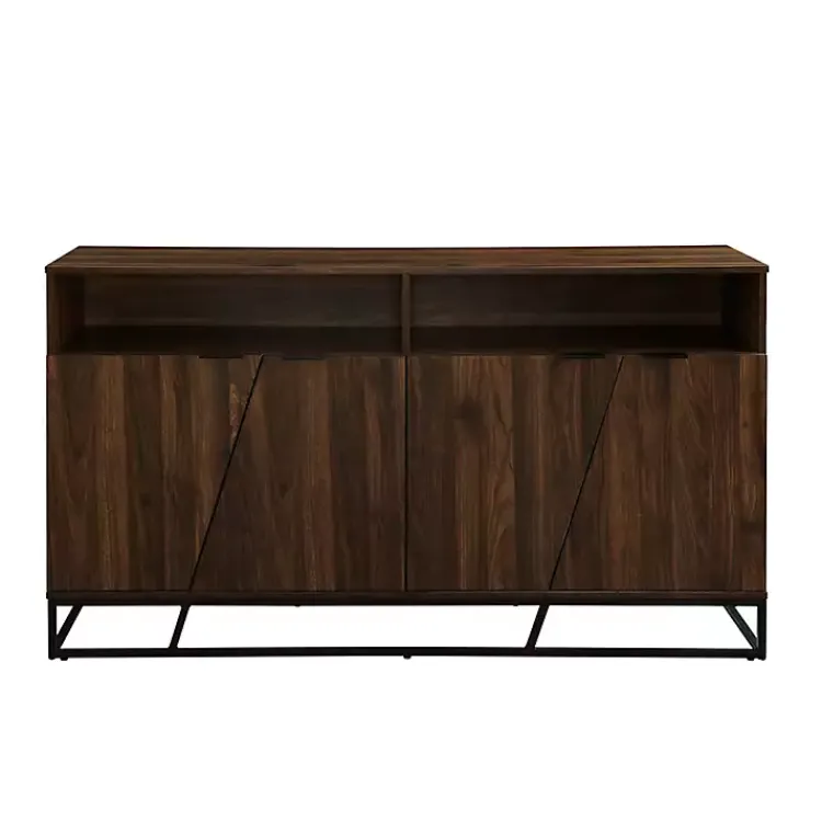 Cabinets & Sideboards-Kirklands Home Dark Walnut Angled Door Wooden Sideboard Cabinet Brown