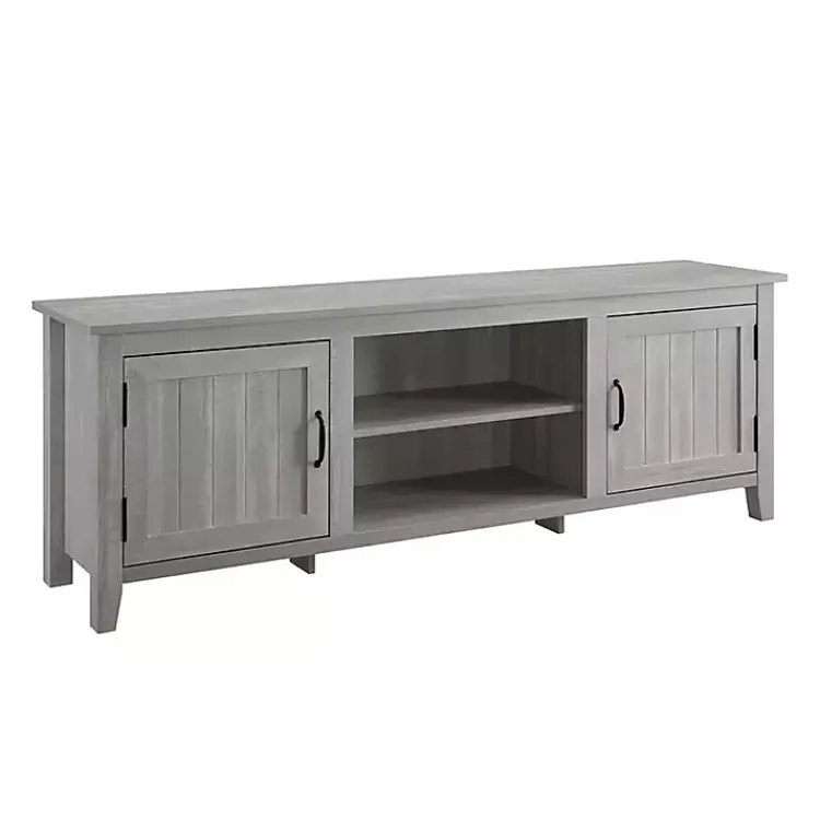 Tv Stands & Media Consoles-Kirklands Home Stone Grooved Door Modern Farmhouse TV Stand Gray