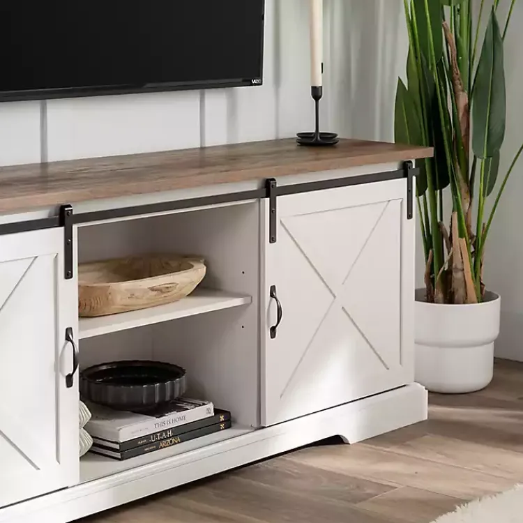 Tv Stands & Media Consoles-Kirklands Home Sliding Barn Door Media Cabinet White