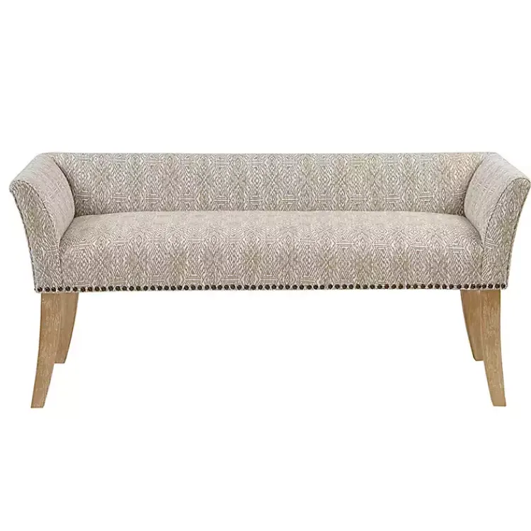 Benches & Ottomans-Kirklands Home Patterned Short Wingback Upholstered Bench Ivory