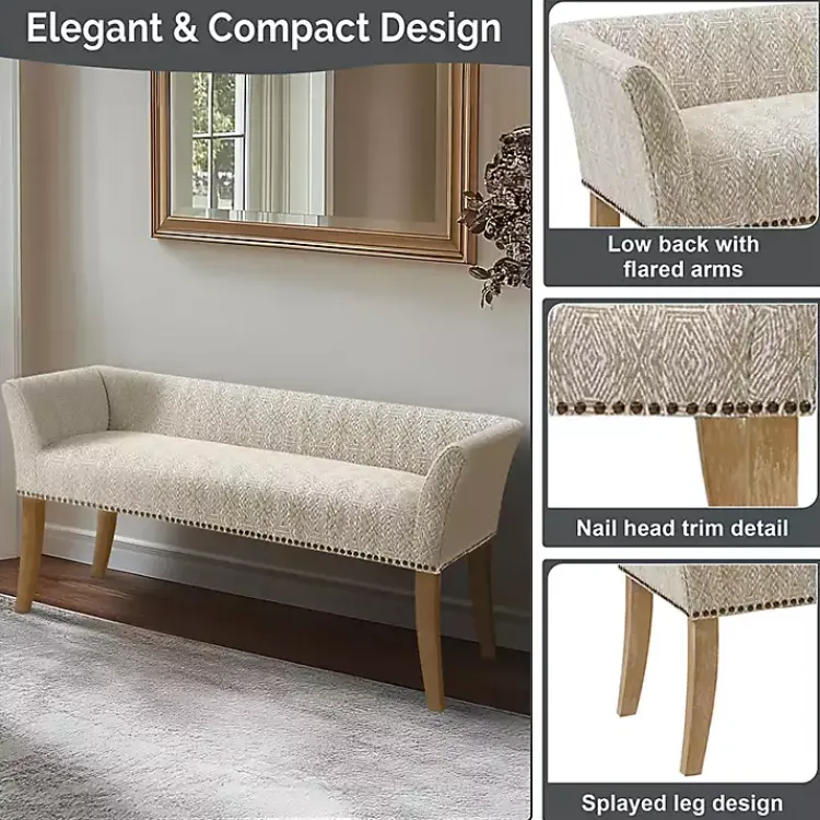 Benches & Ottomans-Kirklands Home Patterned Short Wingback Upholstered Bench Ivory