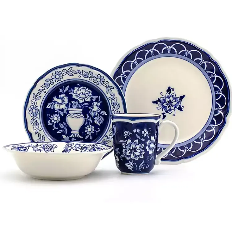 Dinnerware-Kirklands Home Blue Floral Hand Painted 16-pc. Dinnerware Set