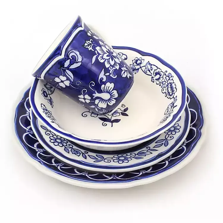 Dinnerware-Kirklands Home Blue Floral Hand Painted 16-pc. Dinnerware Set