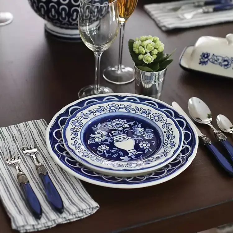 Dinnerware-Kirklands Home Blue Floral Hand Painted 16-pc. Dinnerware Set