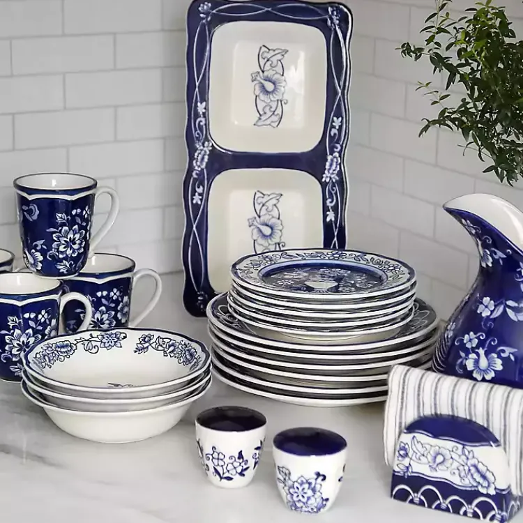 Dinnerware-Kirklands Home Blue Floral Hand Painted 16-pc. Dinnerware Set