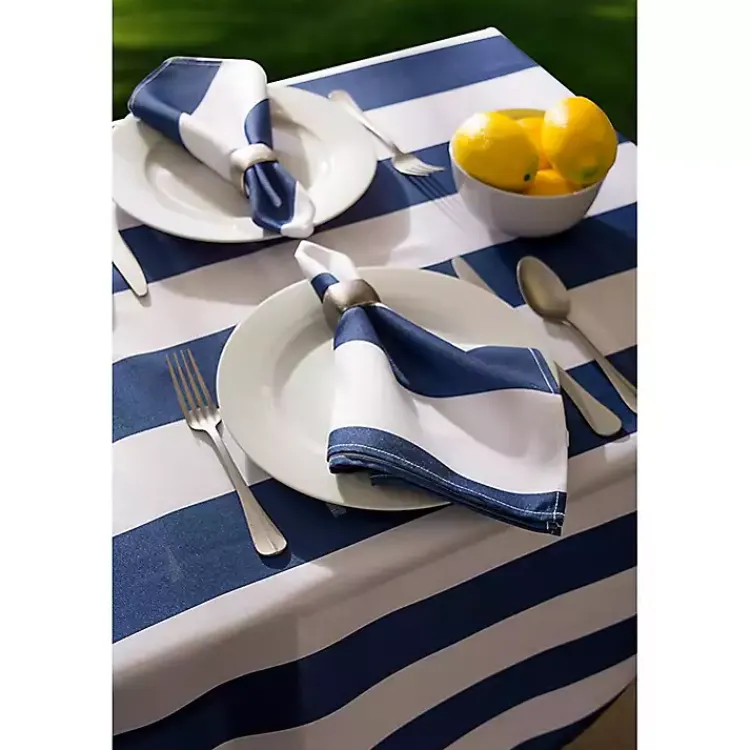 Outdoor Dining-Kirklands Home Blue Stripe Outdoor Table Cloth, 84 in.
