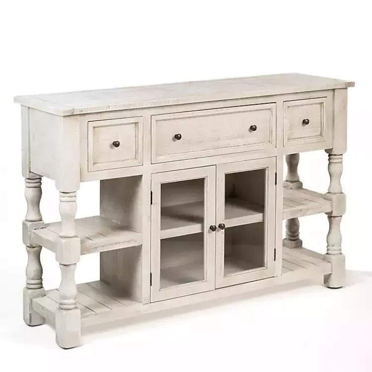 Cabinets & Sideboards-Kirklands Home Savannah Cream Distressed Cabinet Ivory