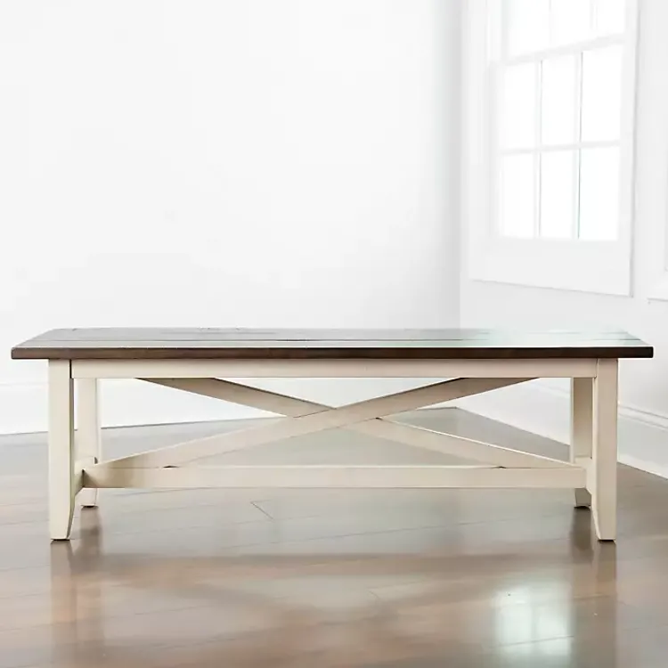 Benches & Ottomans-Kirklands Home Dark Brown and Jackson Dining Bench Ivory