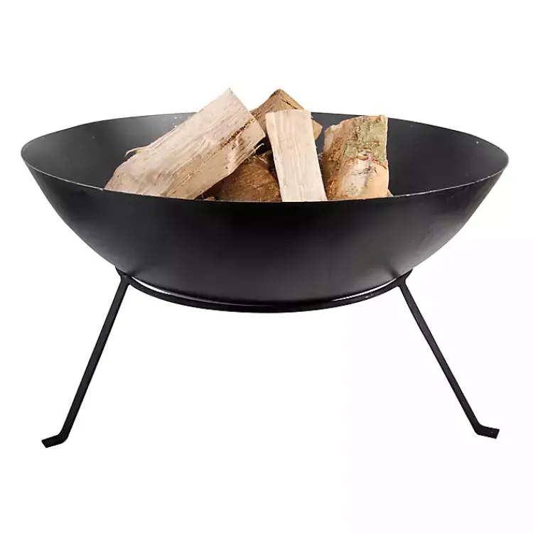 Fire Pits-Kirklands Home Large Metal Fire Bowl with Tapered Legs Black