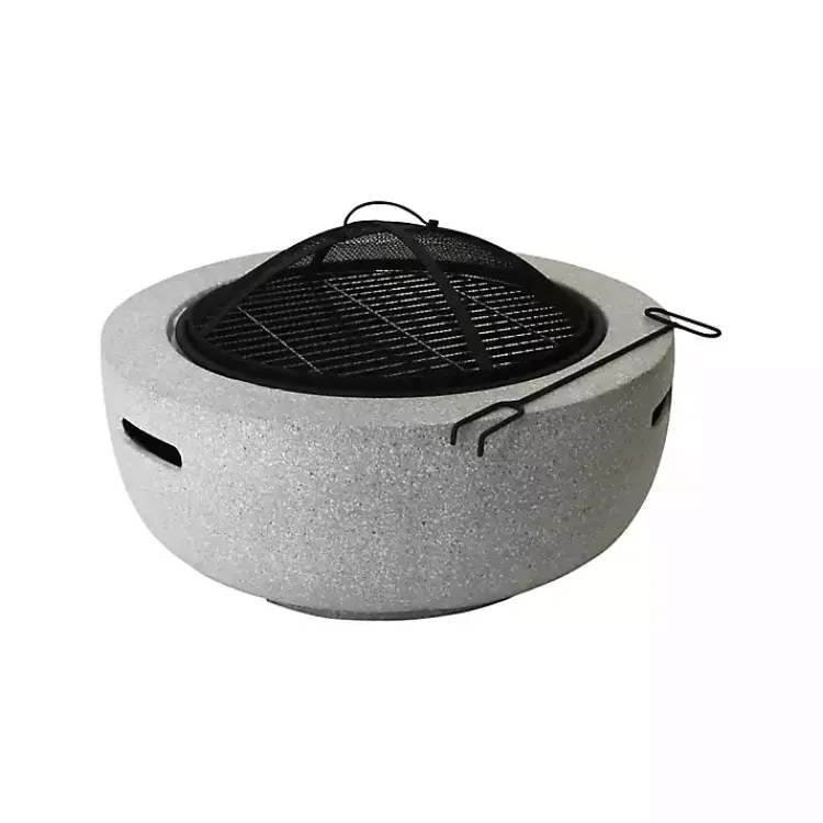 Fire Pits-Kirklands Home Round Fire Bowl and Spark Screen Set