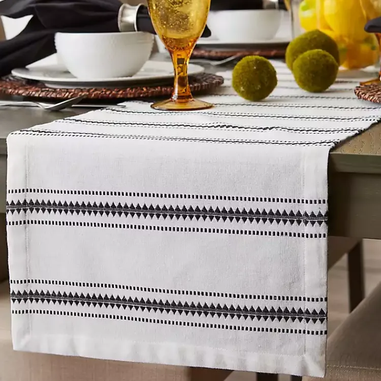 Table Linens-Kirklands Home Zig Zag Dobby Stripe Table Runner, 72 in. Black