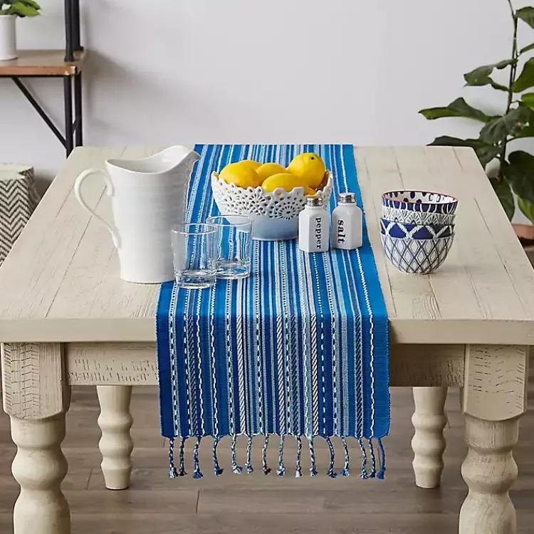 Table Linens-Kirklands Home Blue Tonal Stripe Table Runner