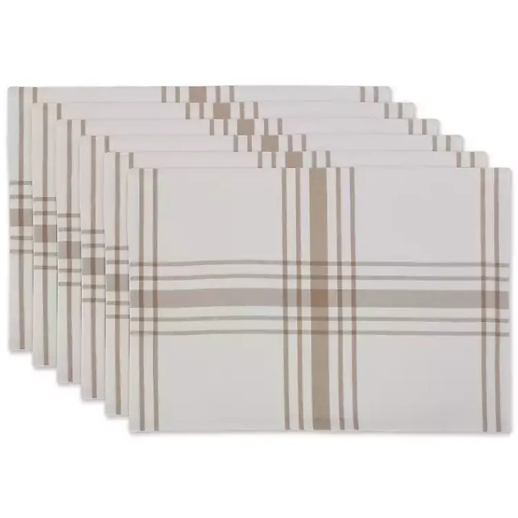 Table Linens-Kirklands Home Stone Farmhouse Plaid Placemats, Set of 6 Tan